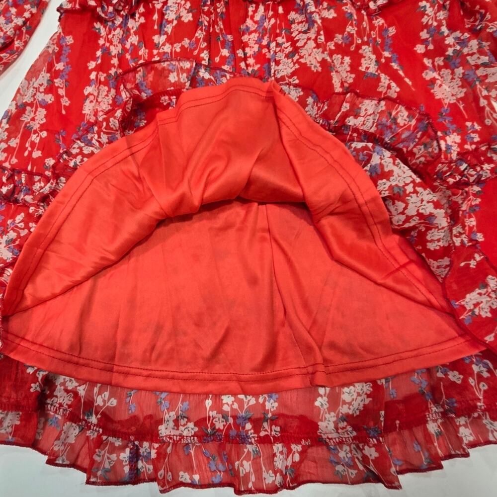 R.Vivimos Long Sleeve Floral Boho Mini Dress in Red Floral - Picture 5 of 13